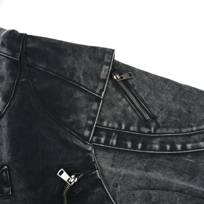 EXACTMTCH Trendy Deconstructed Denim Hooded Jacket - A Must-Have For American Street Cool