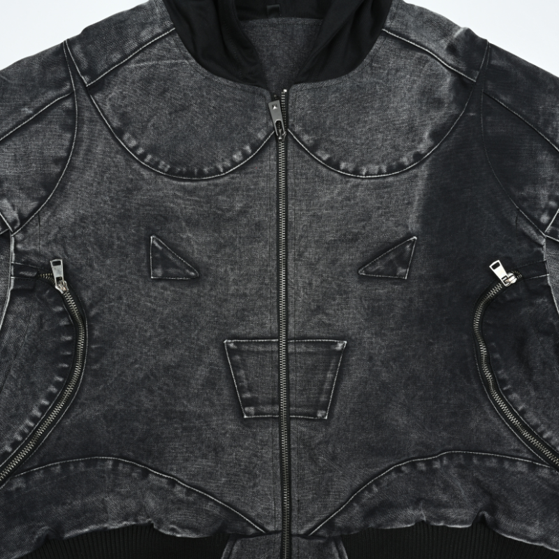 EXACTMTCH Trendy Deconstructed Denim Hooded Jacket - A Must-Have For American Street Cool