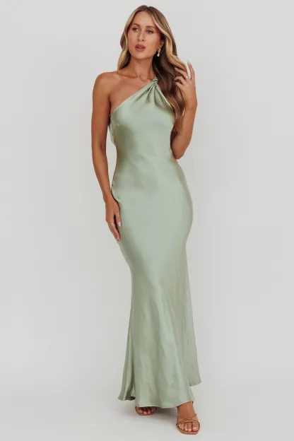 Emmaline One-Shoulder Open Back Maxi Dress Sage