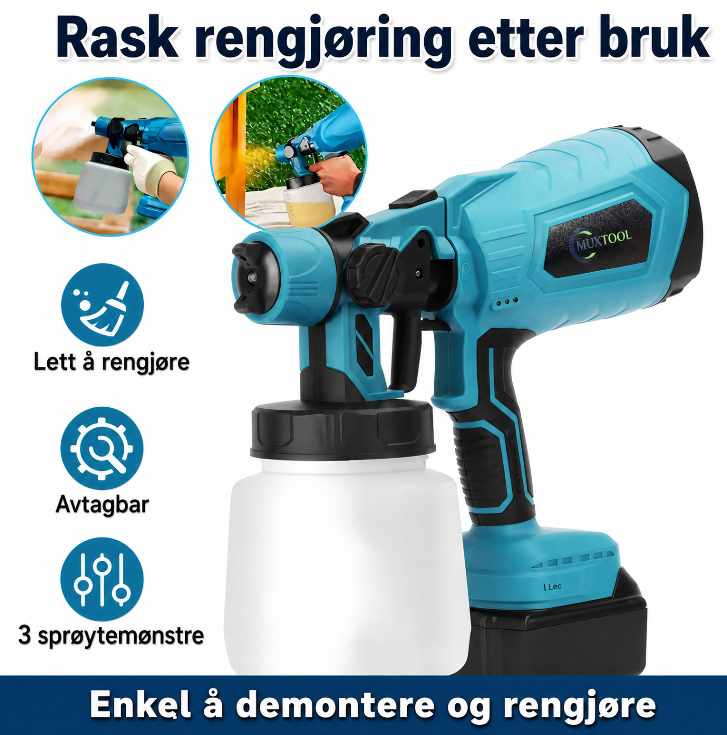 Høytrykks trådløs sprøytepistol med 2 batterier