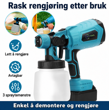 Høytrykks trådløs sprøytepistol med 2 batterier