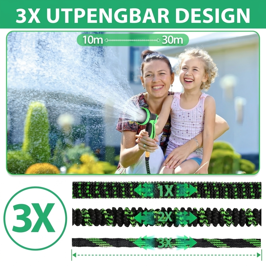 Magisk ekspanderende hageslange – perfekt for bilvask, rengjøring av utemøbler og vanning i hagen