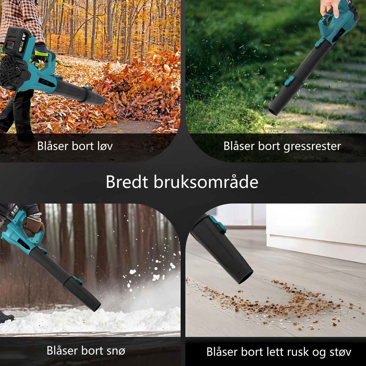 21V trådløs 6-trinns løvblåser: Rask og effektiv renhold av hage og terrasse. Med 2 batterier