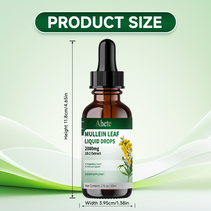 Ahete Mullein Leaf Extract Drops for Lungs - Fast Absorption Liquid Herbal Supplement, Natural Respiratory Support with 99.9% Bioavailability, Hypoallergenic Mint-Infused Formula, 6fl.oz