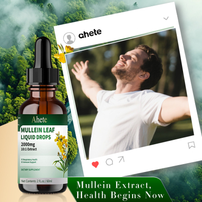 Ahete Mullein Leaf Extract Drops for Lungs - Fast Absorption Liquid Herbal Supplement, Natural Respiratory Support with 99.9% Bioavailability, Hypoallergenic Mint-Infused Formula, 6fl.oz