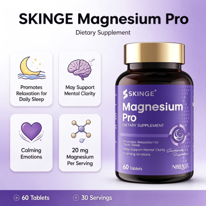 SKINGE&NBBAGA MAGNESIUM PRO TABLETS, Magnesium Glycinate & Gluconate Blend Supplement, Supports Relaxation for Daily Sleep, May Support Mental Clarity & Calming Emotions, 60 Tablets, Dietary Supplement