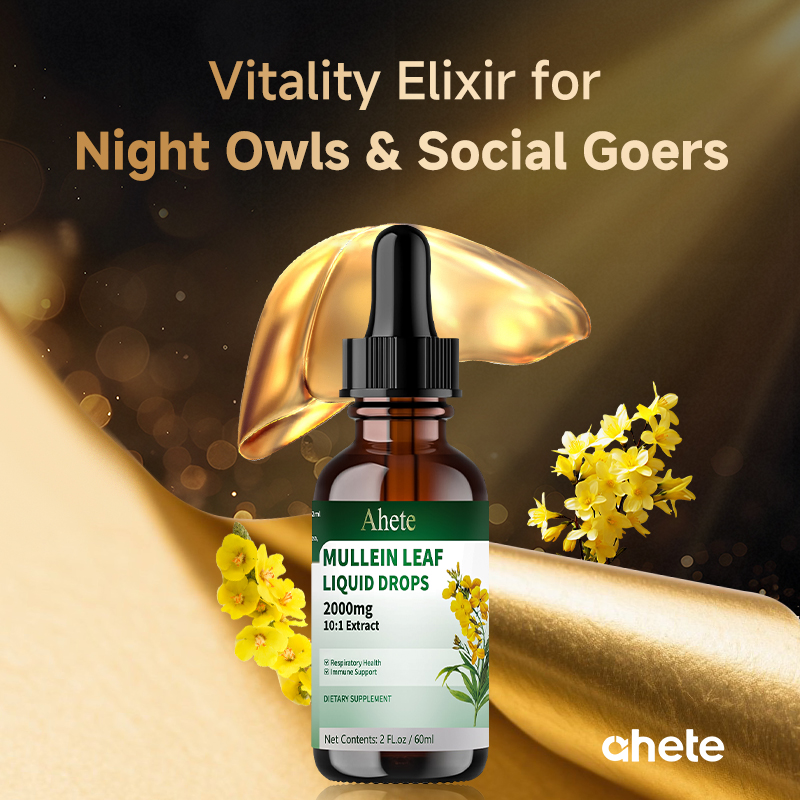 Ahete Mullein Leaf Extract Drops for Lungs - Fast Absorption Liquid Herbal Supplement, Natural Respiratory Support with 99.9% Bioavailability, Hypoallergenic Mint-Infused Formula, 6fl.oz