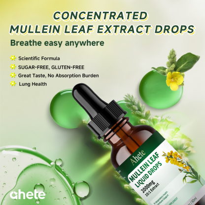 Ahete Mullein Leaf Extract Drops for Lungs - Fast Absorption Liquid Herbal Supplement, Natural Respiratory Support with 99.9% Bioavailability, Hypoallergenic Mint-Infused Formula, 6fl.oz