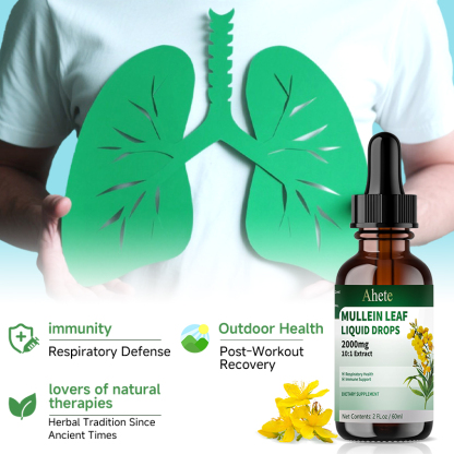 Ahete Mullein Leaf Extract Drops for Lungs - Fast Absorption Liquid Herbal Supplement, Natural Respiratory Support with 99.9% Bioavailability, Hypoallergenic Mint-Infused Formula, 6fl.oz