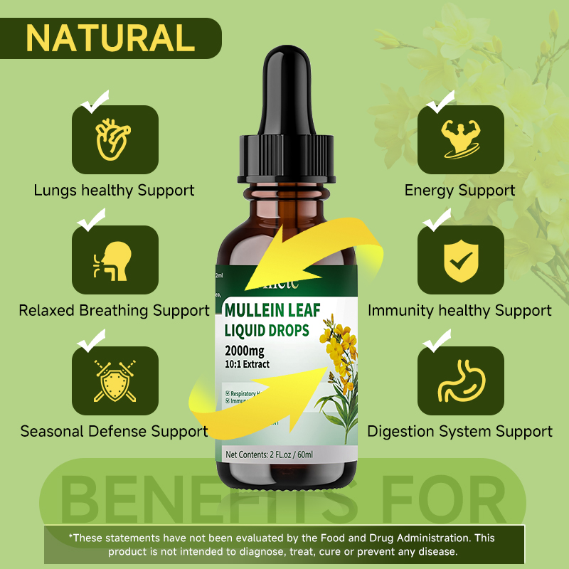 Ahete Mullein Leaf Extract Drops for Lungs - Fast Absorption Liquid Herbal Supplement, Natural Respiratory Support with 99.9% Bioavailability, Hypoallergenic Mint-Infused Formula, 6fl.oz