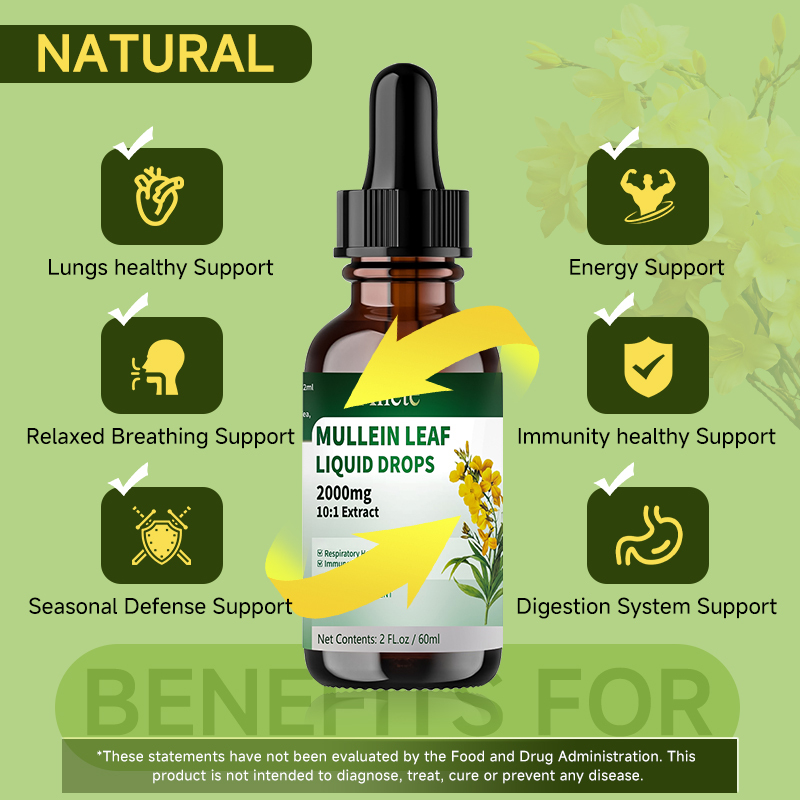 Ahete Mullein Leaf Extract Drops for Lungs - Fast Absorption Liquid Herbal Supplement, Natural Respiratory Support with 99.9% Bioavailability, Hypoallergenic Mint-Infused Formula, 6fl.oz