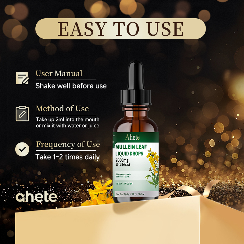 Ahete Mullein Leaf Extract Drops for Lungs - Fast Absorption Liquid Herbal Supplement, Natural Respiratory Support with 99.9% Bioavailability, Hypoallergenic Mint-Infused Formula, 6fl.oz