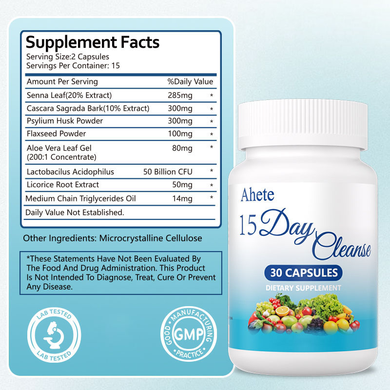 *Ahete 15 Day Cleanse - Gut and Colon Support - Advanced Gut Cleanse Detox for Women & Men, 30 Capsules