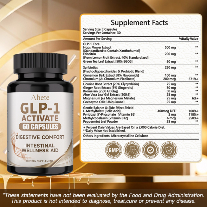 Ahete GLP-1 Gastrointestinal Capsules - Super Evolved Supplement to Help Appetite, Contains Live Probiotics, AKK, Garcinia Cambogia, White Lentils, Ceylon Cinnamon, Cactus Fruit - Antioxidants, Balanced Diet