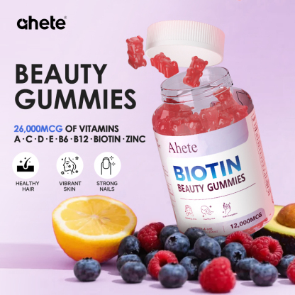 Ahete Biotin Gummies - Scalp Hair Follicles Are Healthy and Circulating, Hormonal Balance, Contains A Variety of Biotin and Vitamins | Grape Flavour, 60 Capsules, 30 Days