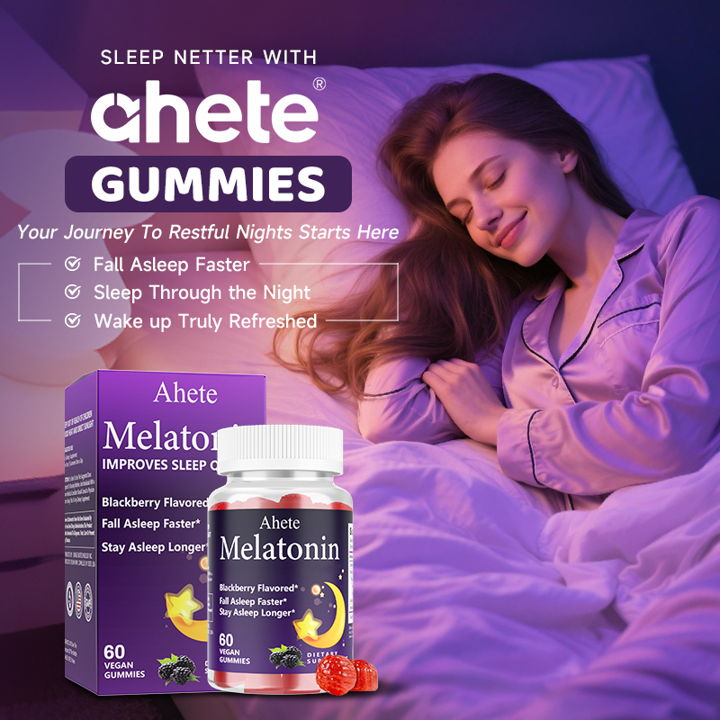 Ahete Sleep Gummies, Melatonin Gummies with Chamomile, Valerian & L Theanine, Safe & Effective, Vegan Melatonin