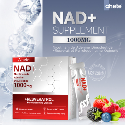 Ahete NAD Liquid Supplement, Nicotinamide Adenine Dinucleotide & Resveratrol with PQQ, Supports Energy, Focus & Healthy Aging, 1000mg per Serving, 90 Packets (90 Days Supply)