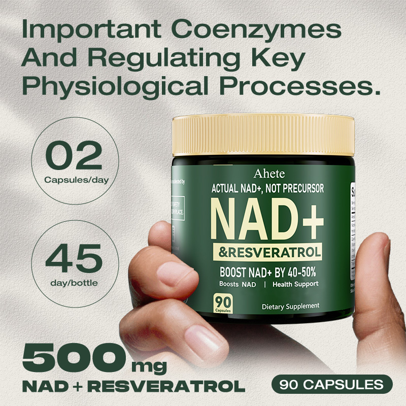 Ahete NAD+ Resveratrol Supplement, Supports Energy, Focus & Healthy Aging, 900mg per Serving, 90  Capsules (45 Day Supply)