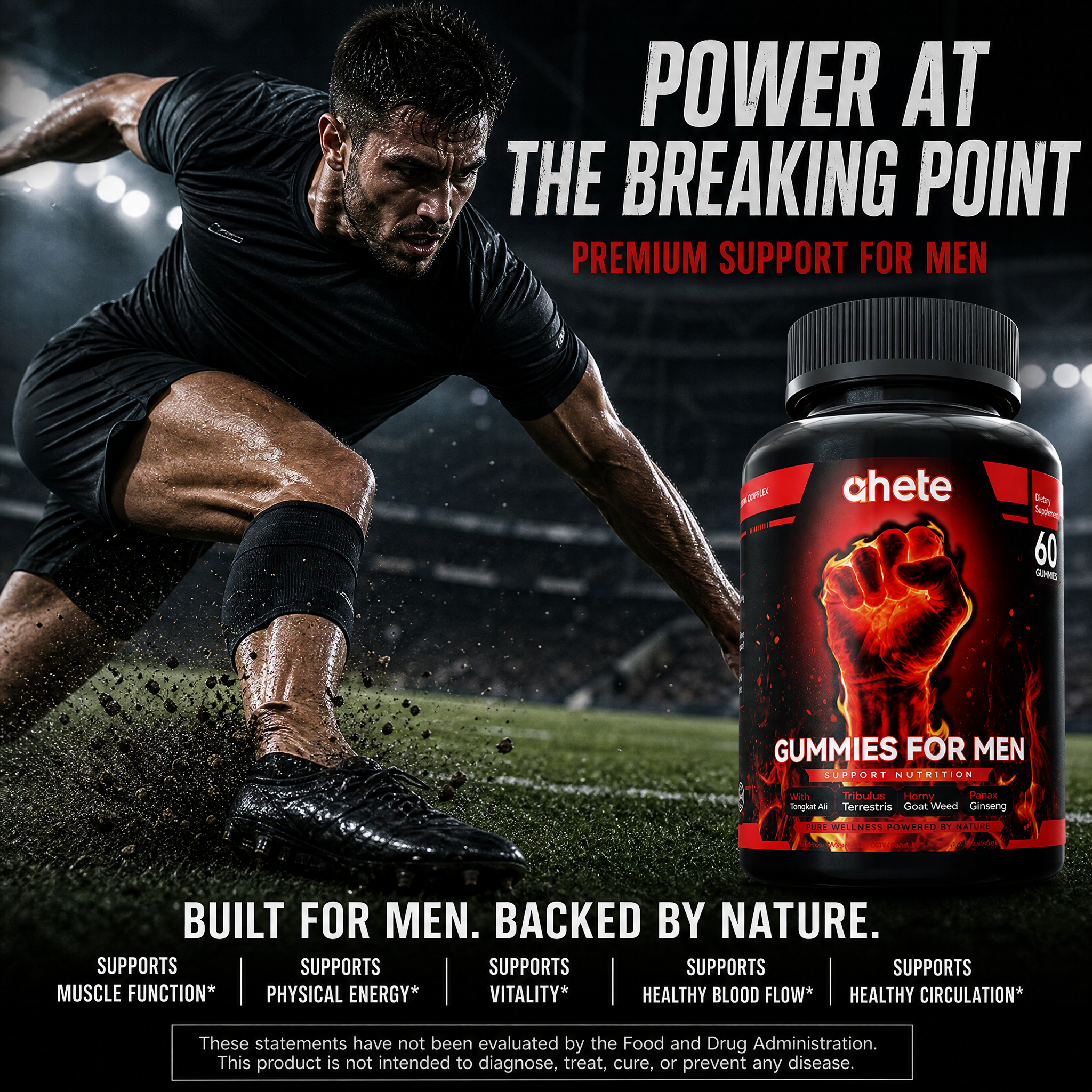 Ahete Male Testosterone Chewable Tablets - Promotes daily health maintenance and stable energy levels in men. The formulation is gentle and free of irritating ingredients. It is gluten-free and wheat-free, suitable for long-term regular maintenance.