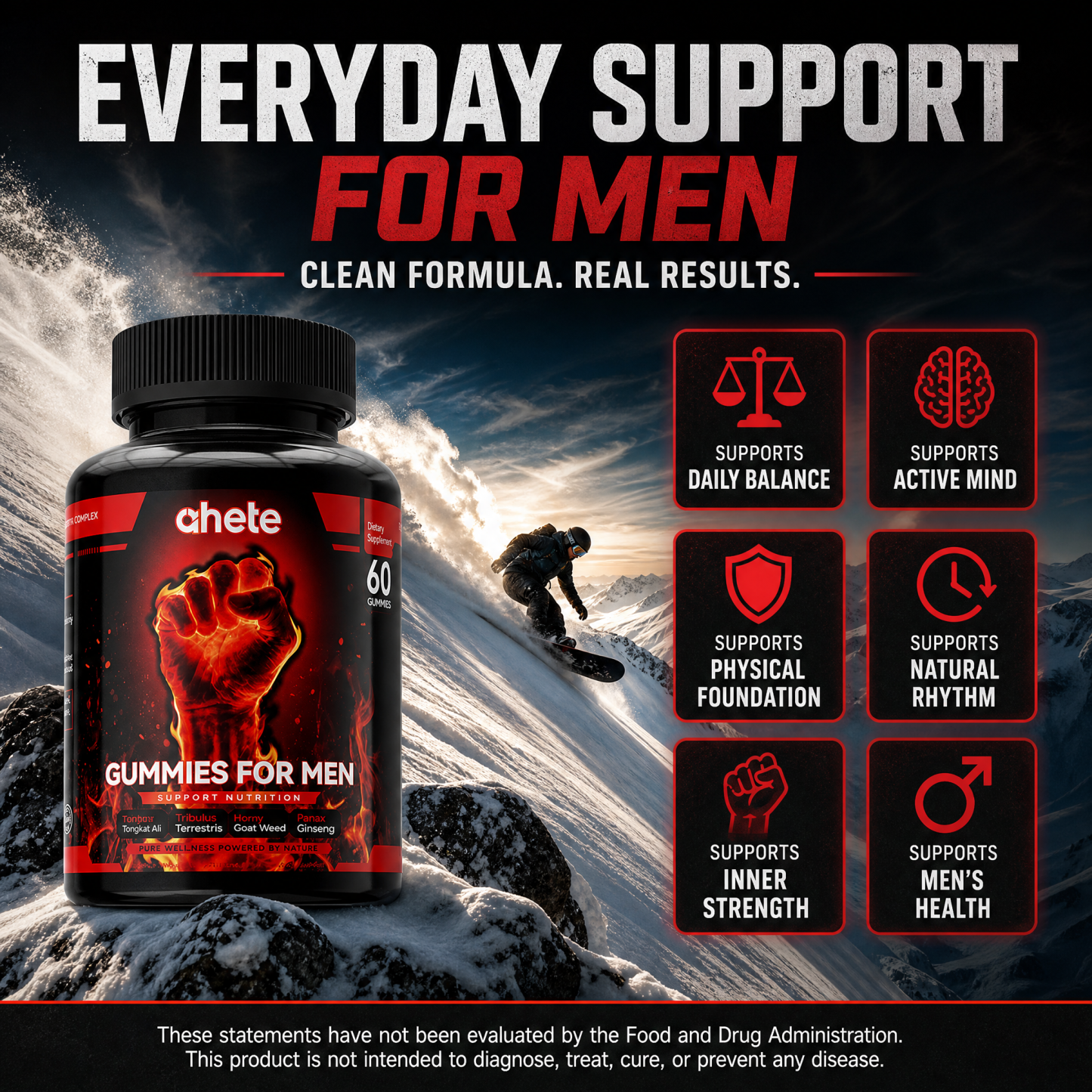 Ahete Male Testosterone Chewable Tablets - Promotes daily health maintenance and stable energy levels in men. The formulation is gentle and free of irritating ingredients. It is gluten-free and wheat-free, suitable for long-term regular maintenance.