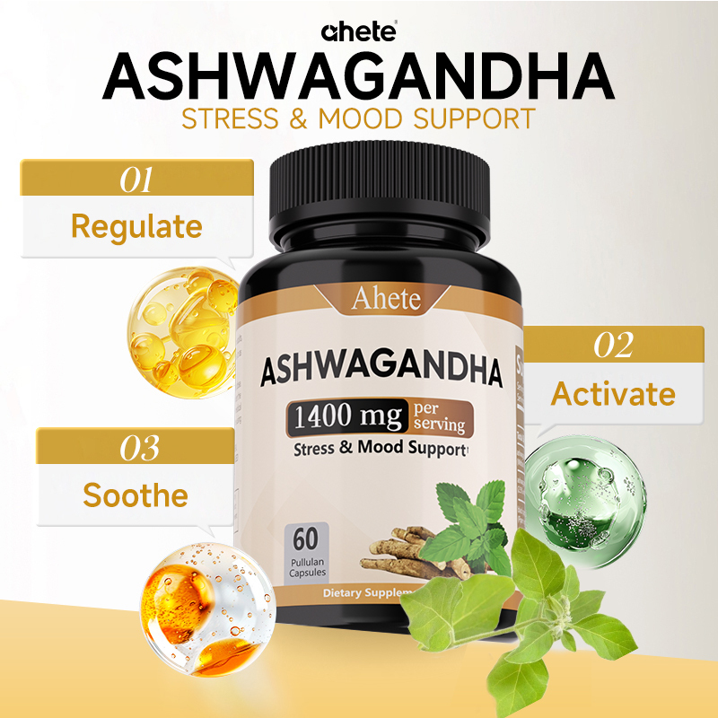 Ashwagandha Supplement, Stress Relief and Mood Enhancer, 1400mg Ashwagandha Powder and Root Extract, 60 Capsules, 30 Days Supply