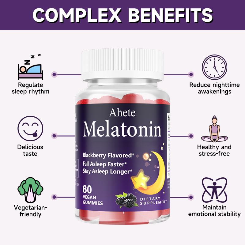 Ahete Sleep Gummies, Melatonin Gummies with Chamomile, Valerian & L Theanine, Safe & Effective, Vegan Melatonin