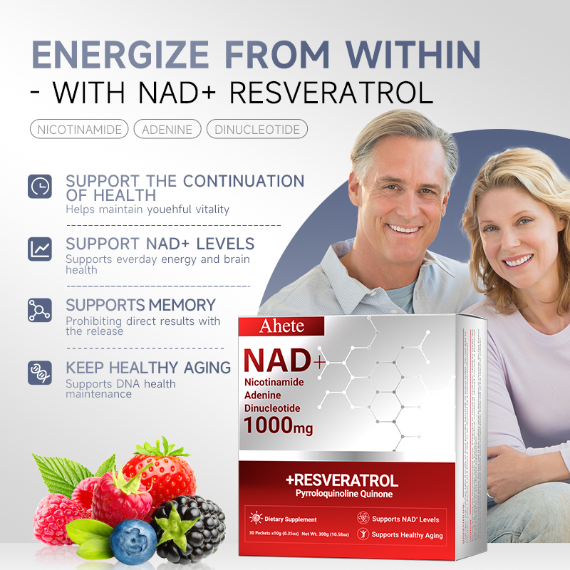Ahete NAD Liquid Supplement, Nicotinamide Adenine Dinucleotide & Resveratrol with PQQ, Supports Energy, Focus & Healthy Aging, 1000mg per Serving, 90 Packets (90 Days Supply)