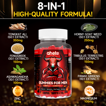Ahete Male Testosterone Chewable Tablets - Promotes daily health maintenance and stable energy levels in men. The formulation is gentle and free of irritating ingredients. It is gluten-free and wheat-free, suitable for long-term regular maintenance.