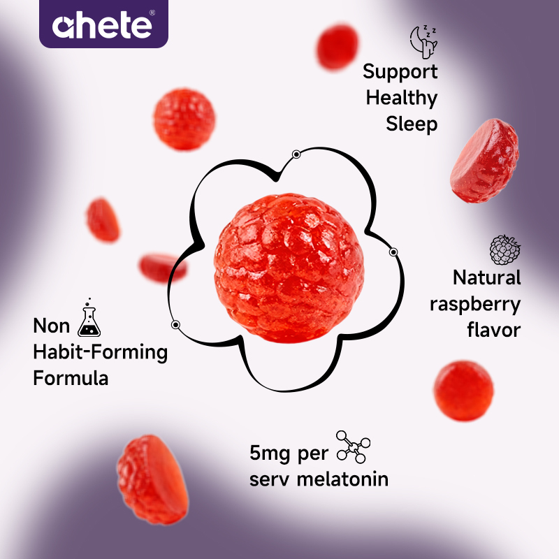 Ahete Sleep Gummies, Melatonin Gummies with Chamomile, Valerian & L Theanine, Safe & Effective, Vegan Melatonin