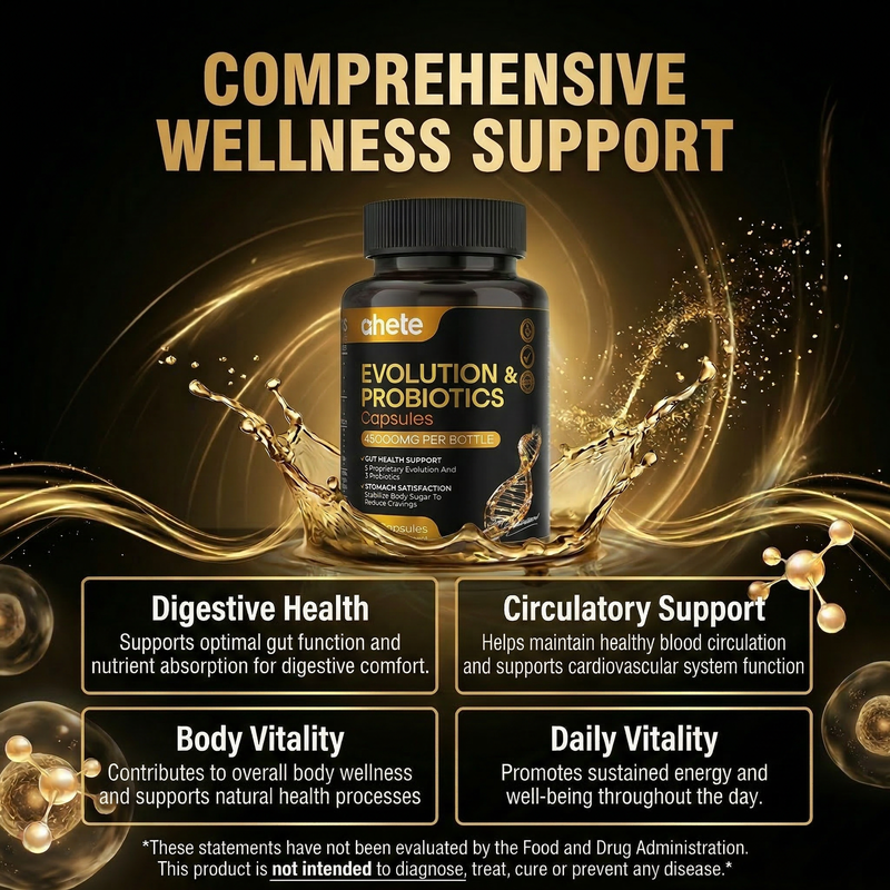 Ahete Evolution & Probiotics Capsules with GLP-1 core complex formula, total 60 capsules, serving size 2 capsules daily, 30-day supply.