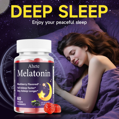 Ahete Sleep Gummies, Melatonin Gummies with Chamomile, Valerian & L Theanine, Safe & Effective, Vegan Melatonin