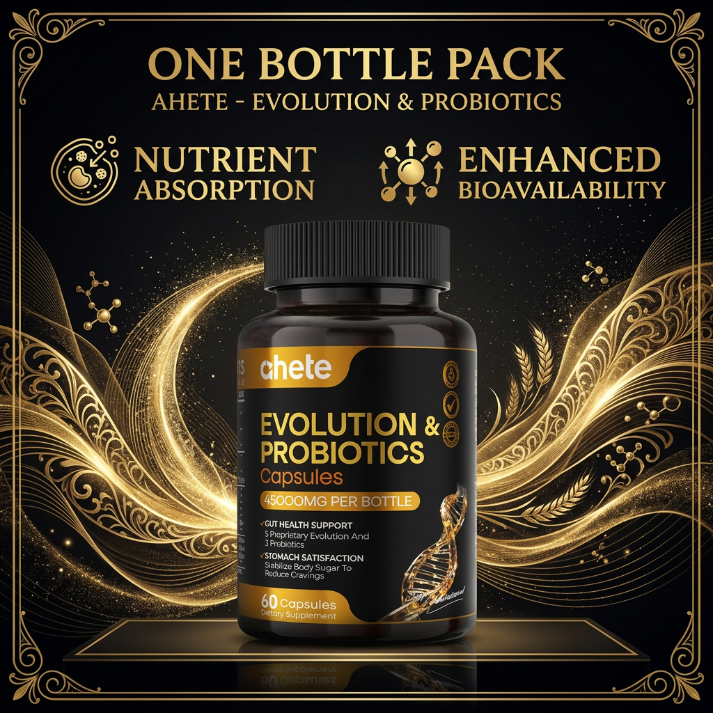 Ahete Evolution & Probiotics Capsules with GLP-1 core complex formula, total 60 capsules, serving size 2 capsules daily, 30-day supply.