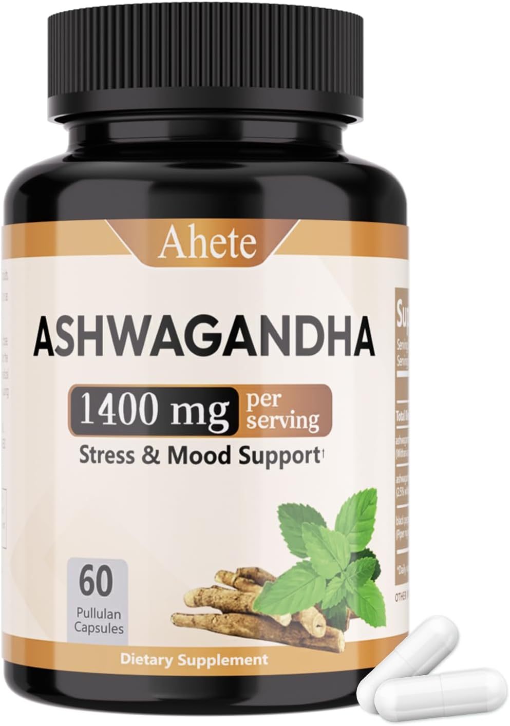 Ashwagandha Supplement, Stress Relief and Mood Enhancer, 1400mg Ashwagandha Powder and Root Extract, 60 Capsules, 30 Days Supply