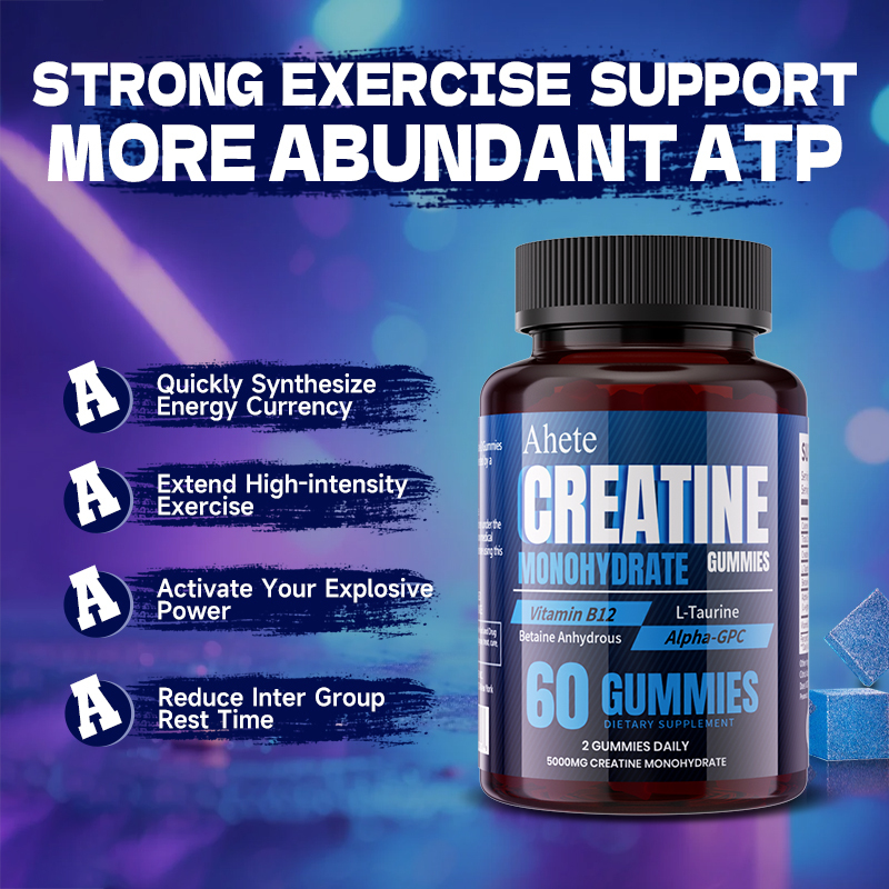 Ahete Creatine Gummies - Each Serving Contains 5000mg Of Creatine Monohydrate And 500mg Of L-Taurine. Unisex Sports Supplement Gummies That Support Muscle Health