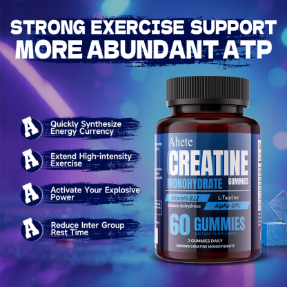 Ahete Creatine Gummies - Each Serving Contains 5000mg Of Creatine Monohydrate And 500mg Of L-Taurine. Unisex Sports Supplement Gummies That Support Muscle Health