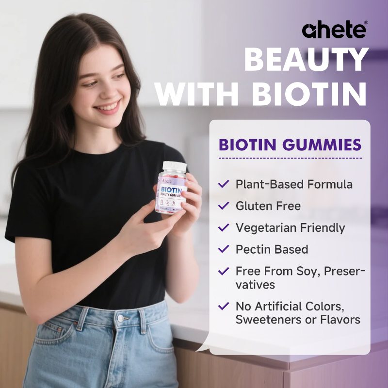 Ahete Biotin Gummies - Scalp Hair Follicles Are Healthy and Circulating, Hormonal Balance, Contains A Variety of Biotin and Vitamins | Grape Flavour, 60 Capsules, 30 Days
