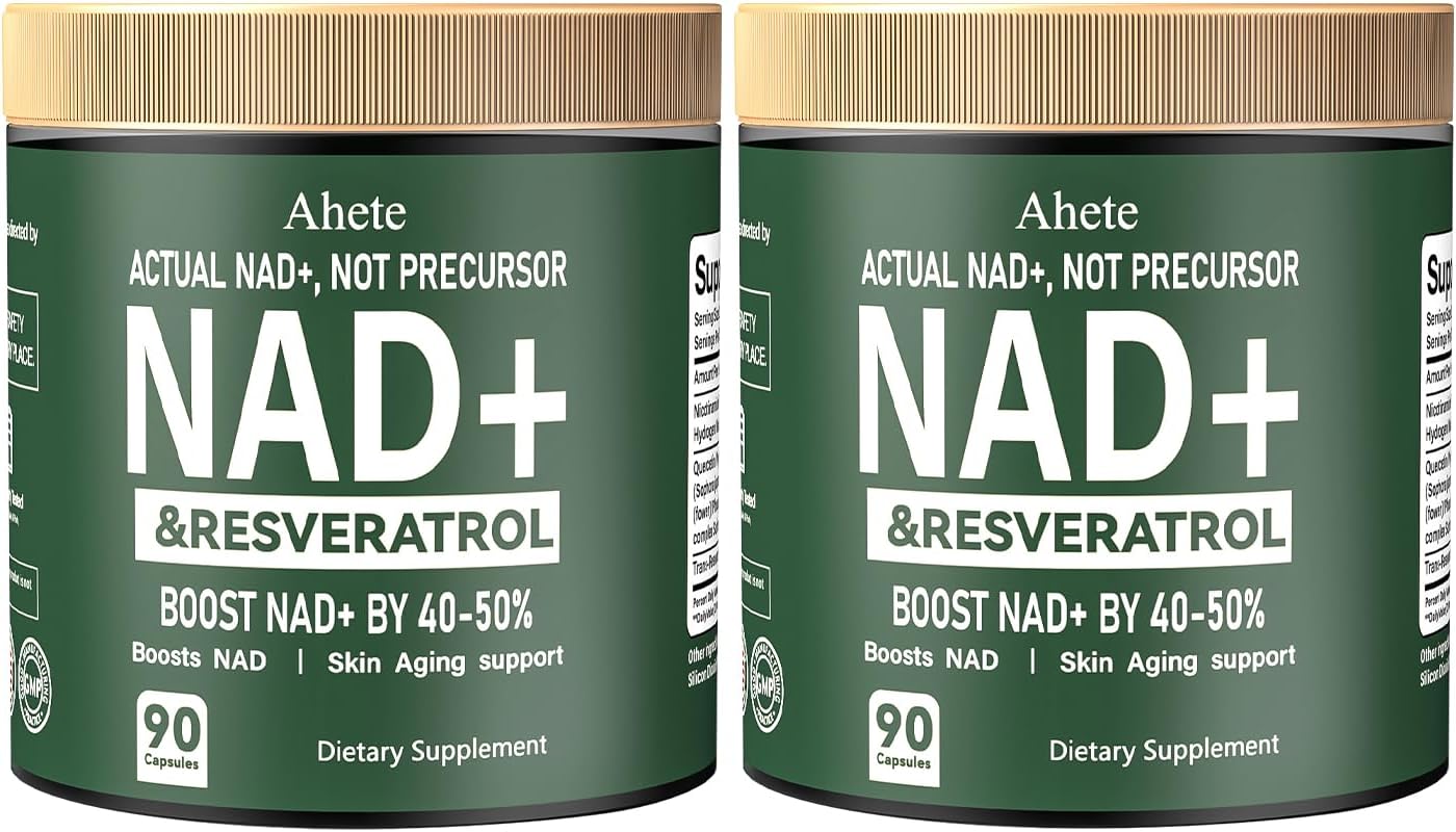 Ahete NAD+ Resveratrol Supplement, Supports Energy, Focus & Healthy Aging, 900mg per Serving, 180  Capsules (90 Day Supply)