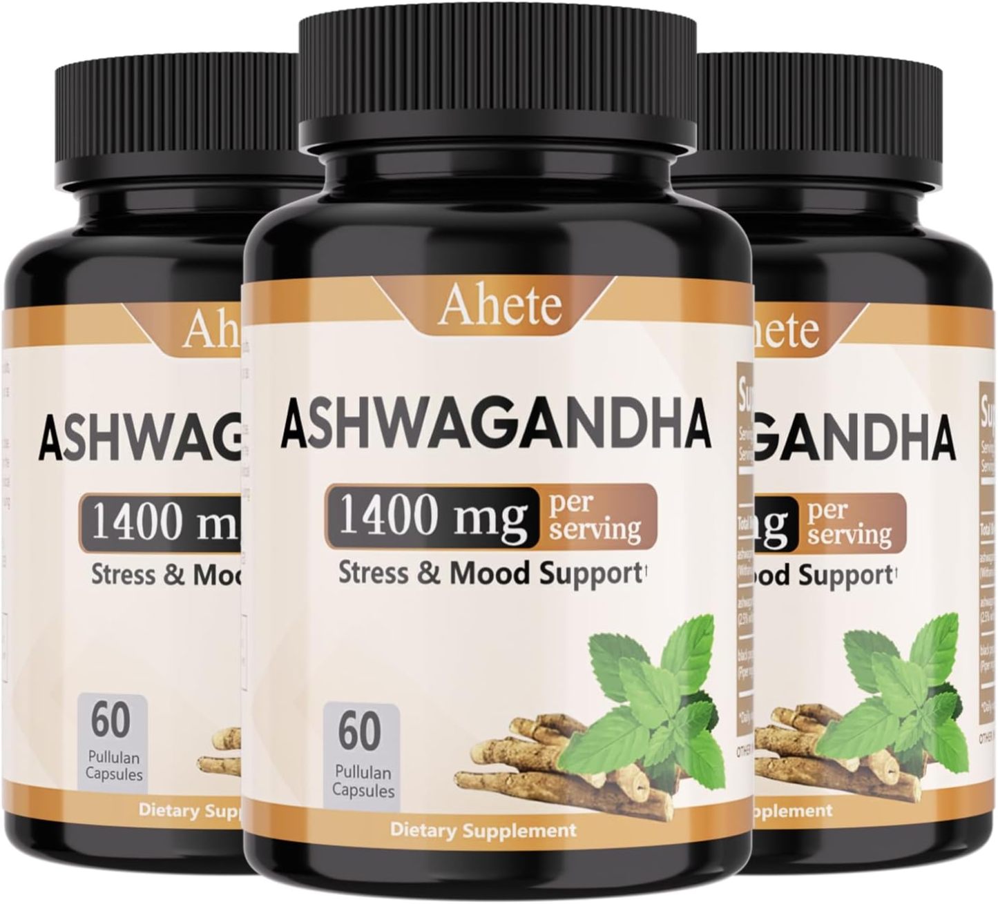 Ashwagandha Supplement, Stress Relief and Mood Enhancer, 1400mg Ashwagandha Powder and Root Extract, 60 Capsules, 30 Days Supply