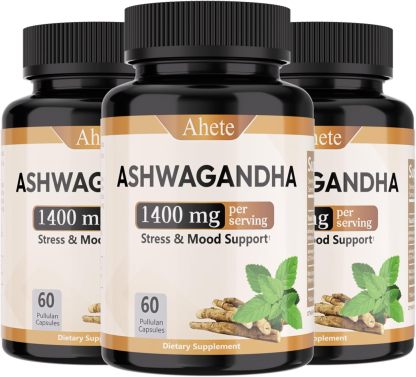 Ashwagandha Supplement, Stress Relief and Mood Enhancer, 1400mg Ashwagandha Powder and Root Extract, 60 Capsules, 30 Days Supply