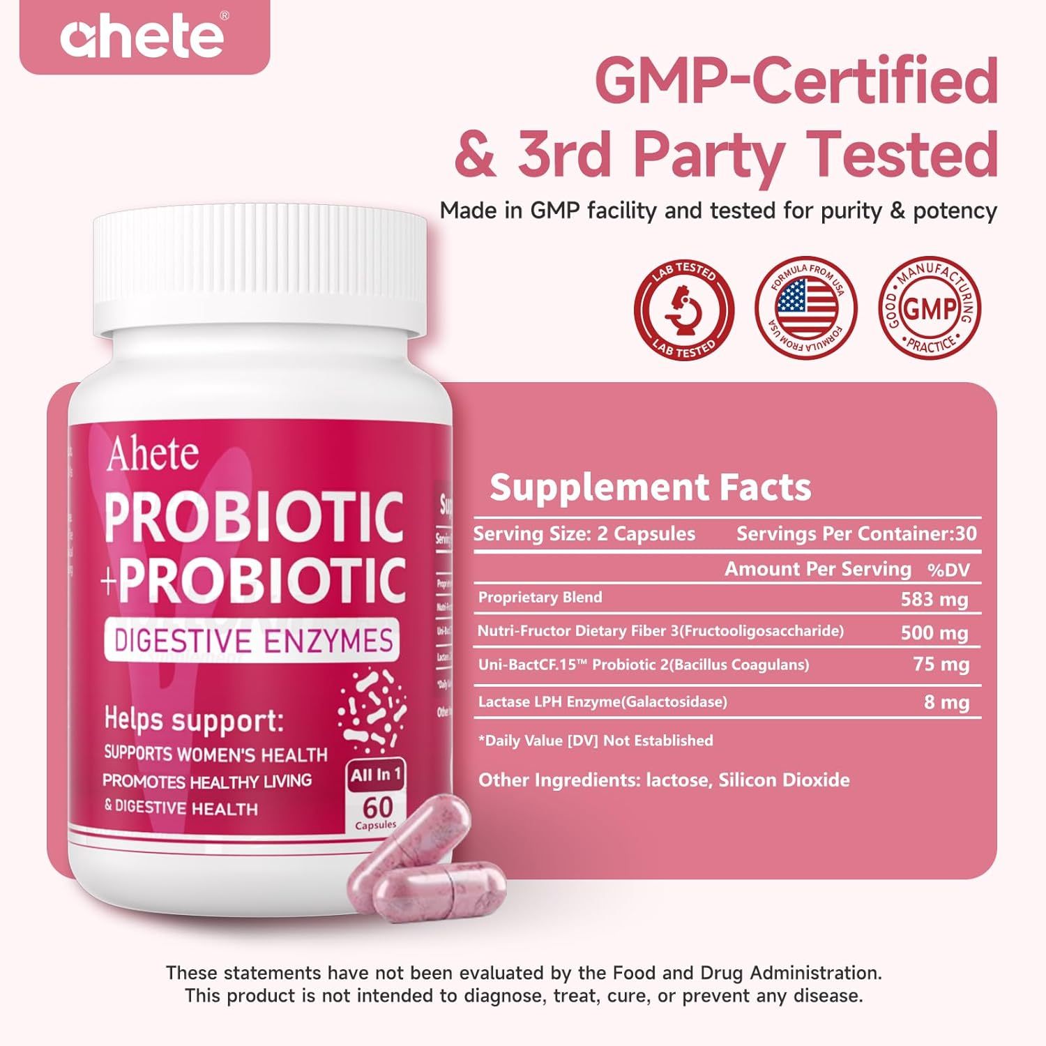 Women Probiotic, Organic Probiotic for PH Balance, Digestive Health, Women’s Health, Immune System, Vaginal Health, 60 Capsules, 30 Days Supply