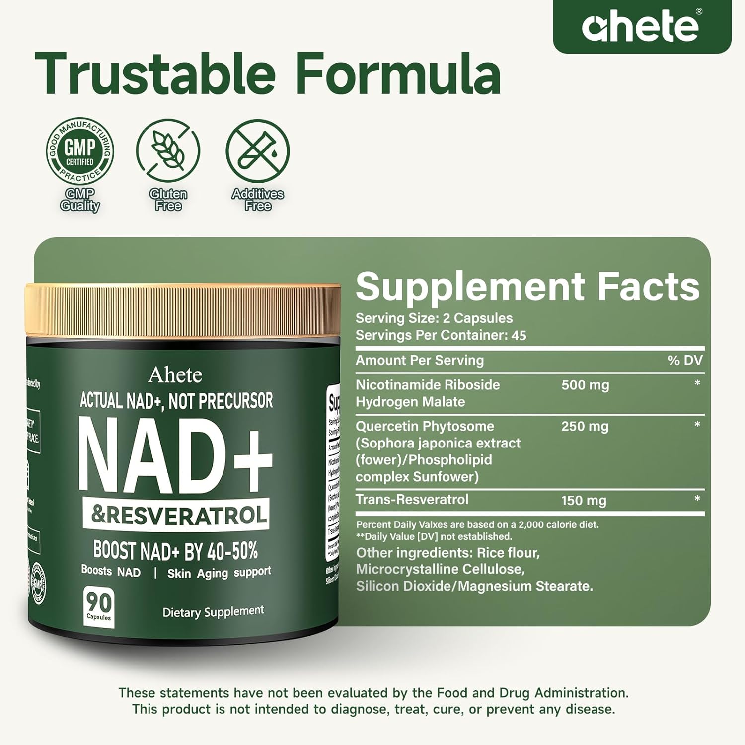 🔥Ends in 3 Days--Buy 1 Get 1 FREE--Ahete NAD+ Resveratrol Supplement, Supports Energy, Focus & Healthy Aging, 900mg per Serving, 90  Capsules (45 Day Supply)