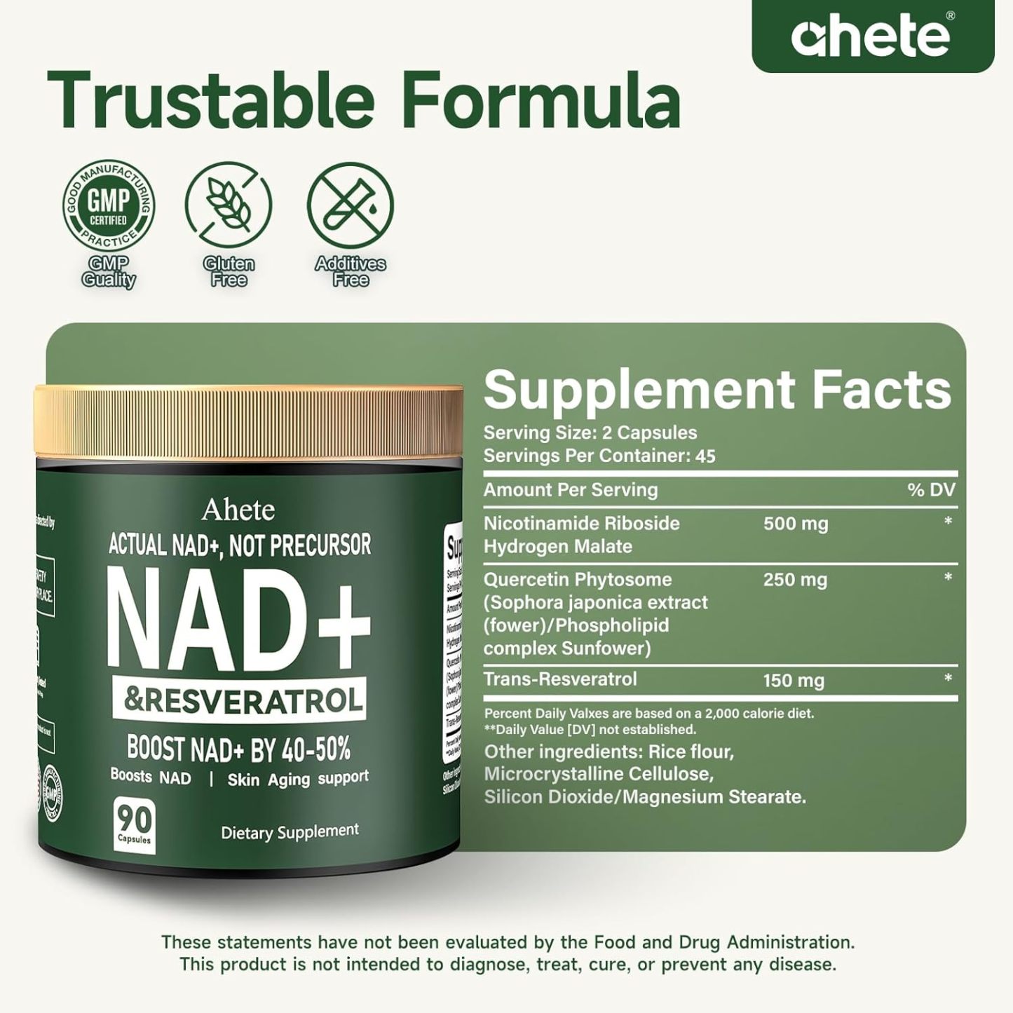🔥Ends in 3 Days--Buy 1 Get 1 FREE--Ahete NAD+ Resveratrol Supplement, Supports Energy, Focus & Healthy Aging, 900mg per Serving, 90  Capsules (45 Day Supply)