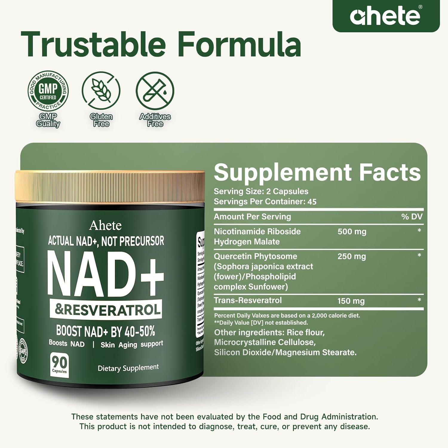 🔥Ends in 3 Days--Buy 1 Get 1 FREE--Ahete NAD+ Resveratrol Supplement, Supports Energy, Focus & Healthy Aging, 900mg per Serving, 90  Capsules (45 Day Supply)