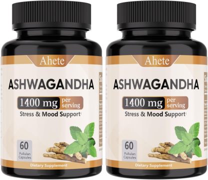 Ashwagandha Supplement, Stress Relief and Mood Enhancer, 1400mg Ashwagandha Powder and Root Extract, 60 Capsules, 30 Days Supply