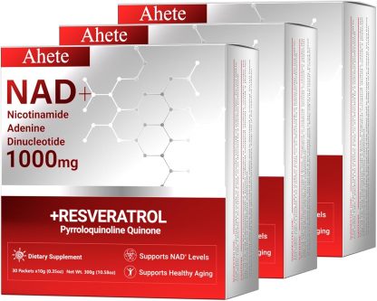 Ahete NAD Liquid Supplement, Nicotinamide Adenine Dinucleotide & Resveratrol with PQQ, Supports Energy, Focus & Healthy Aging, 1000mg per Serving, 90 Packets (90 Days Supply)