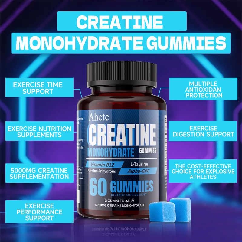 Ahete Creatine Gummies - Each Serving Contains 5000mg Of Creatine Monohydrate And 500mg Of L-Taurine. Unisex Sports Supplement Gummies That Support Muscle Health