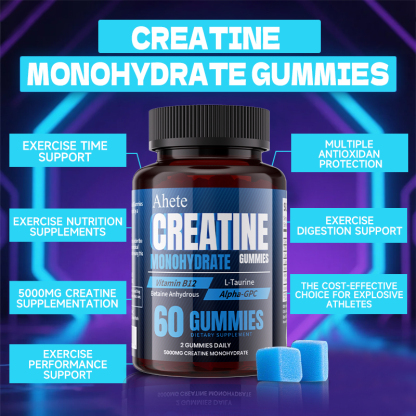 Ahete Creatine Gummies - Each Serving Contains 5000mg Of Creatine Monohydrate And 500mg Of L-Taurine. Unisex Sports Supplement Gummies That Support Muscle Health