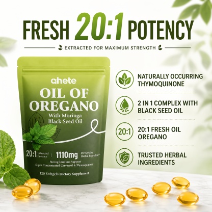 Ahete Oil Of Oregano Softgels Multi Herbal Blend With Black Seed Oil, Moringa, Garlic Oil & Vitamin D3 | Natural Herbal Extract For Antioxidant & Daily Wellness Support