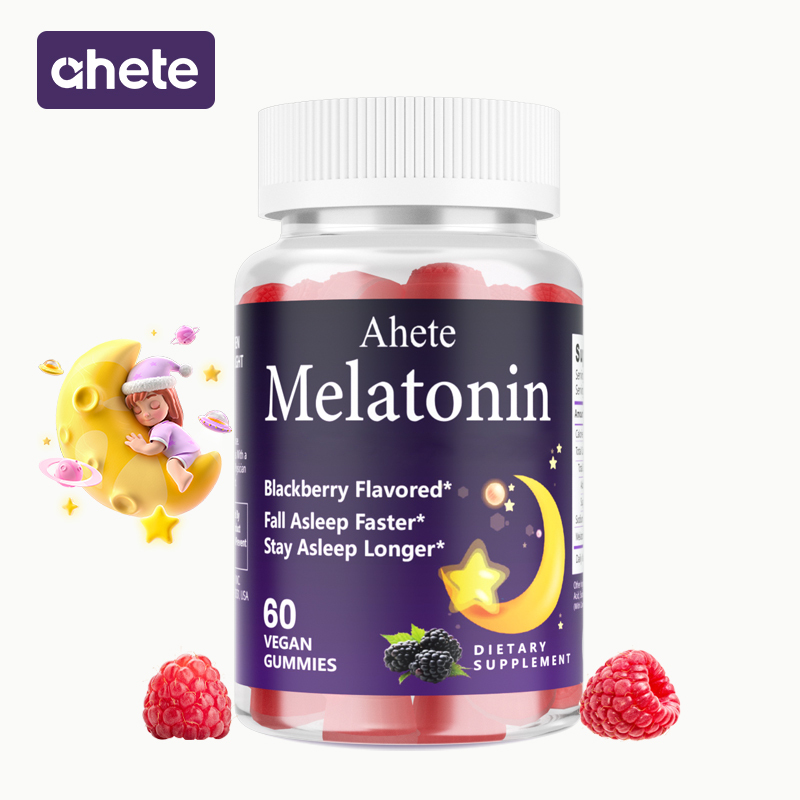 Ahete Sleep Gummies, Melatonin Gummies with Chamomile, Valerian & L Theanine, Safe & Effective, Vegan Melatonin