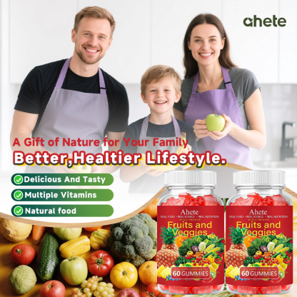 Fruits and Veggies Gummies Supplement, Vitamin A C E with 30+ Fruits and Vegetables for Women, Men and Kids, 120 Gummies, 60 Day Supply